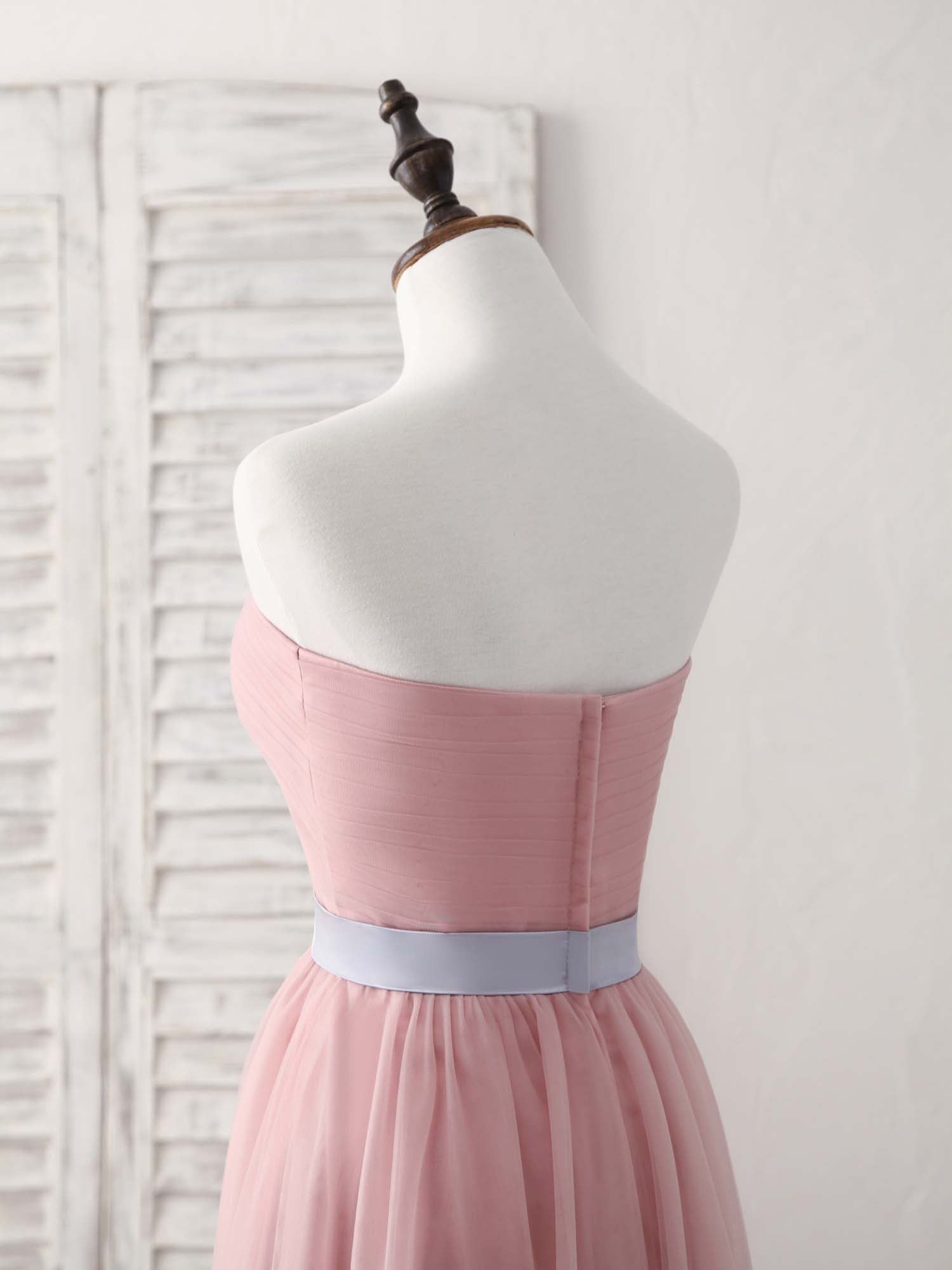Elegant Pink Sweetheart Neck Tulle Long Prom & Bridesmaid Dress Formal Gown