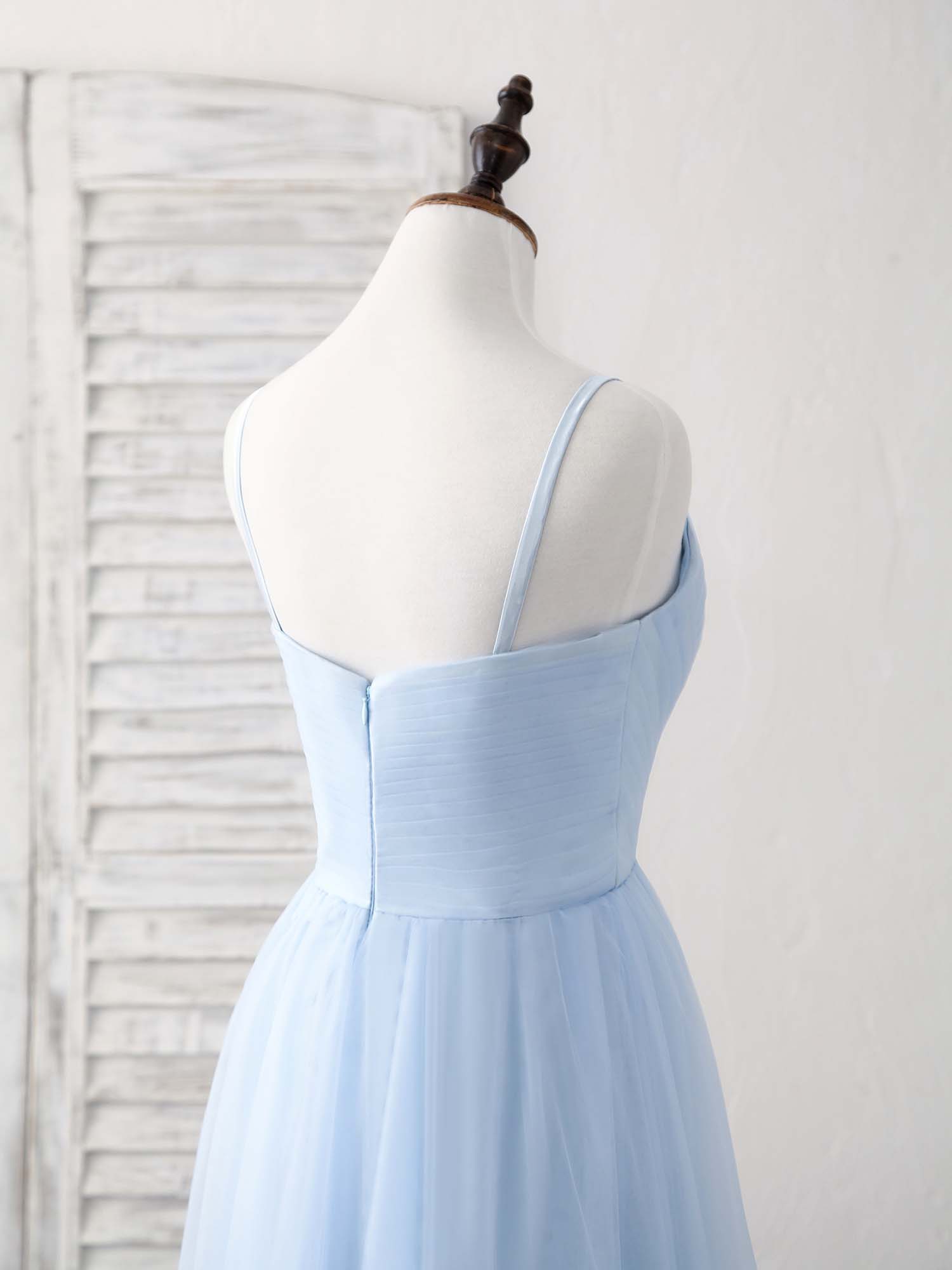 Elegant Blue Tulle Long Prom Dress, Enchanting Bridesmaid Gown for Special Occasions