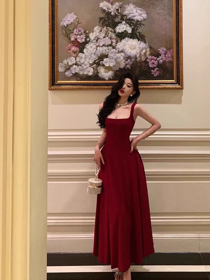 Burgundy Red A-Line Prom Gown Formal Dresses