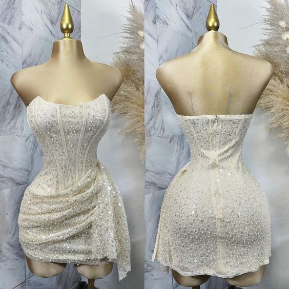 Pink Strapless Sequins Mini Dress Homecoming Party Birthday Outfit 