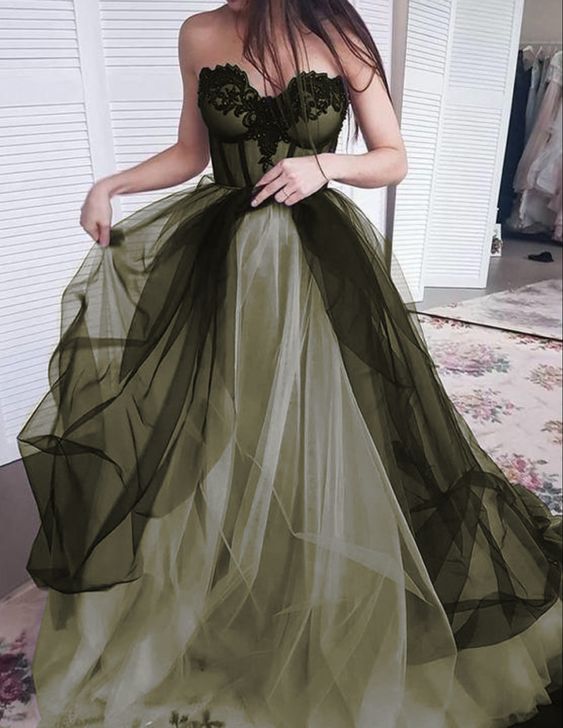 Stunning Green Sweetheart Long Prom Dress Evening Gown With Zipper Back