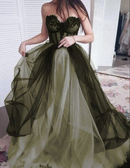 Stunning Green Sweetheart Long Prom Dress Evening Gown With Zipper Back