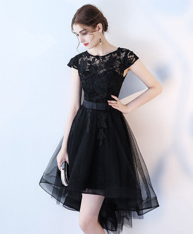 Elegant Black Lace Short High Low Evening Prom Dress Elegant Black Lace Short High Low Evening Prom Dress