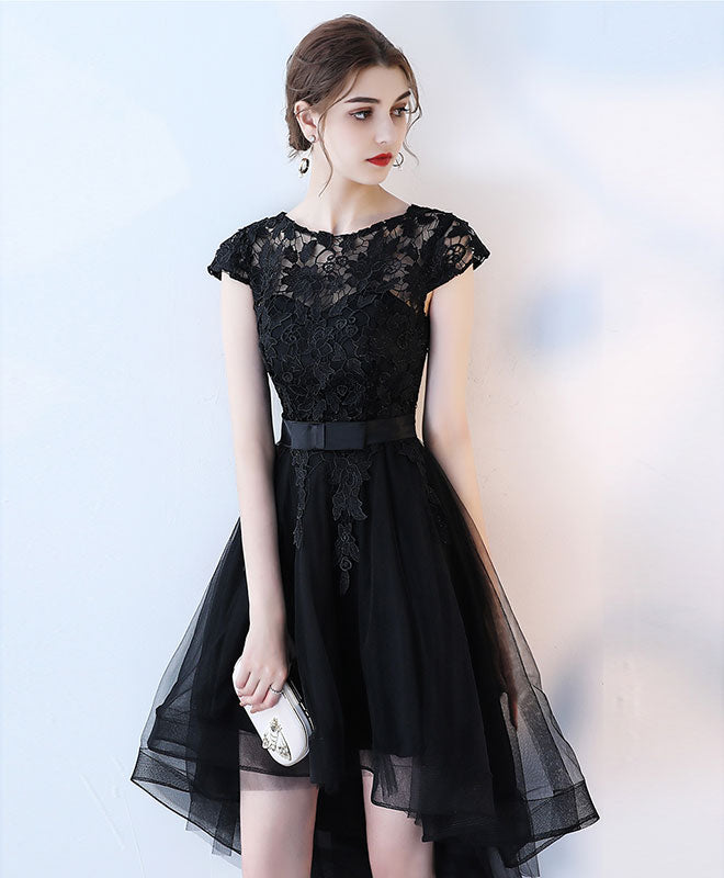 Elegant Black Lace Short High Low Evening Prom Dress Elegant Black Lace Short High Low Evening Prom Dress