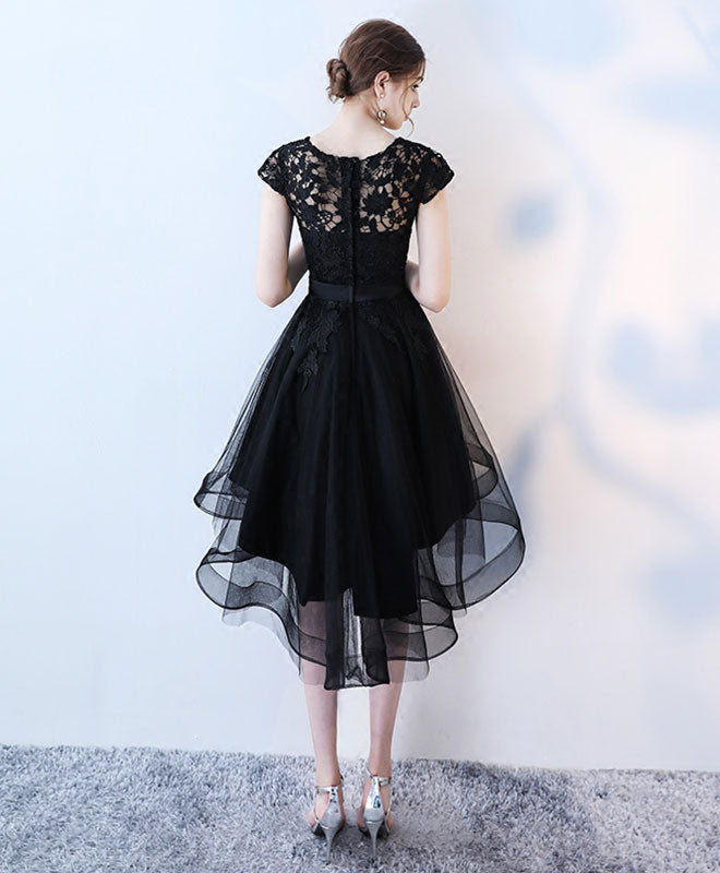 Elegant Black Lace Short High Low Evening Prom Dress Online