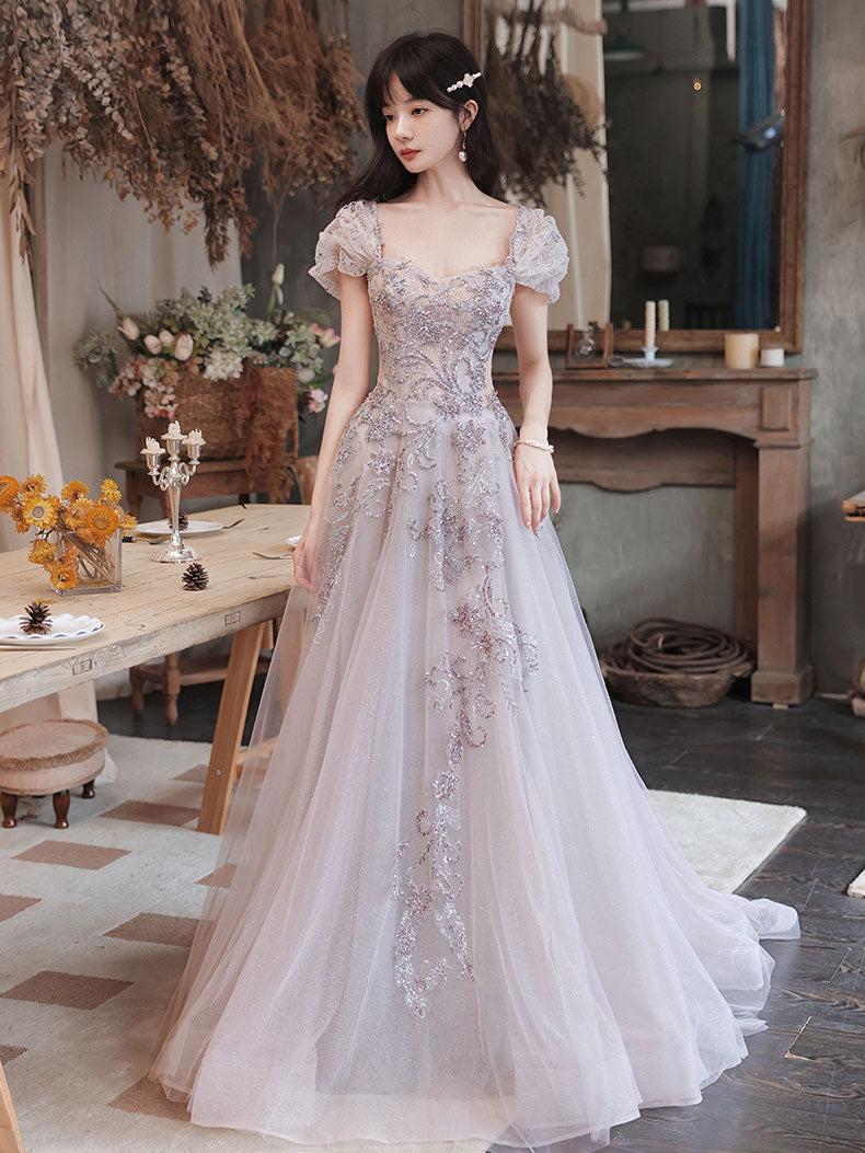 Elegant Tulle Sequin Beads Long Prom dress for Women Formal