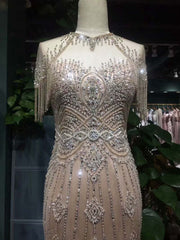 Luxurious Crystal Beaded Sweetheart Prom Dress  with Short Sleeves