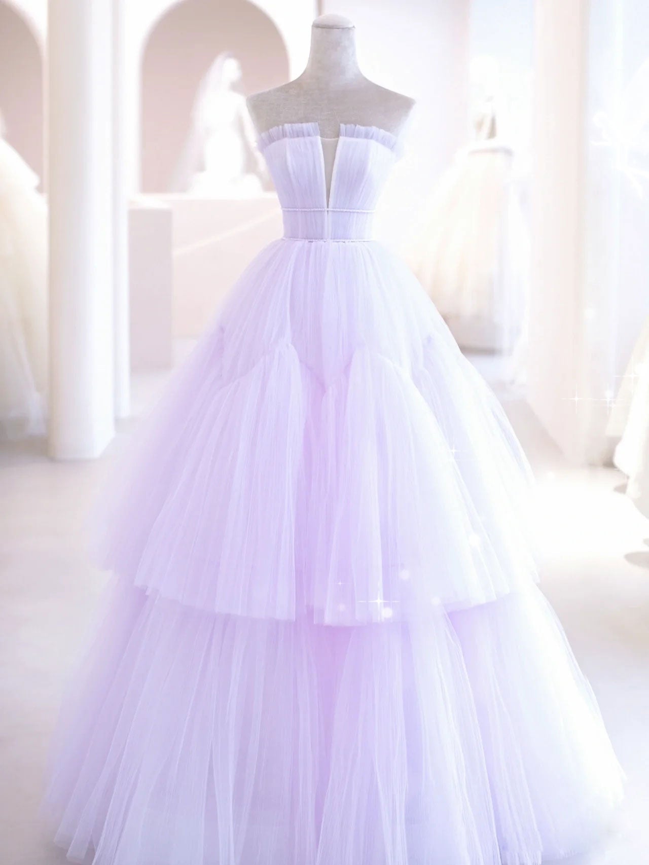 Elegant Purple A-Line Tulle Floor-Length Evening Prom Dress