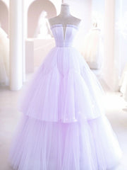 Elegant Purple A-Line Tulle Floor-Length Evening Prom Dress