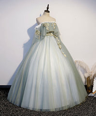 Green Tulle Lace Long Prom Dress Sweetheart Neckline Floor Length Gown