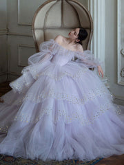 Light Purple Tulle Sequin Long Prom Dress Evening Gown For Women