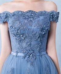 Blue Tulle Lace Off Shoulder Long Prom Bridesmaid Evening Dress