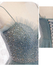 Elegant Green Sweetheart Neck Tulle Sequin Prom Dress
