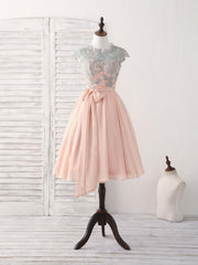 Elegant Lace Applique Short Pink Prom Dress for Bridesmaids with Sweetheart Neckline