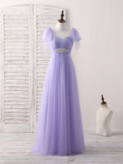 Elegant Purple Sweetheart Neck Tulle Long Prom Dress for Bridesmaids