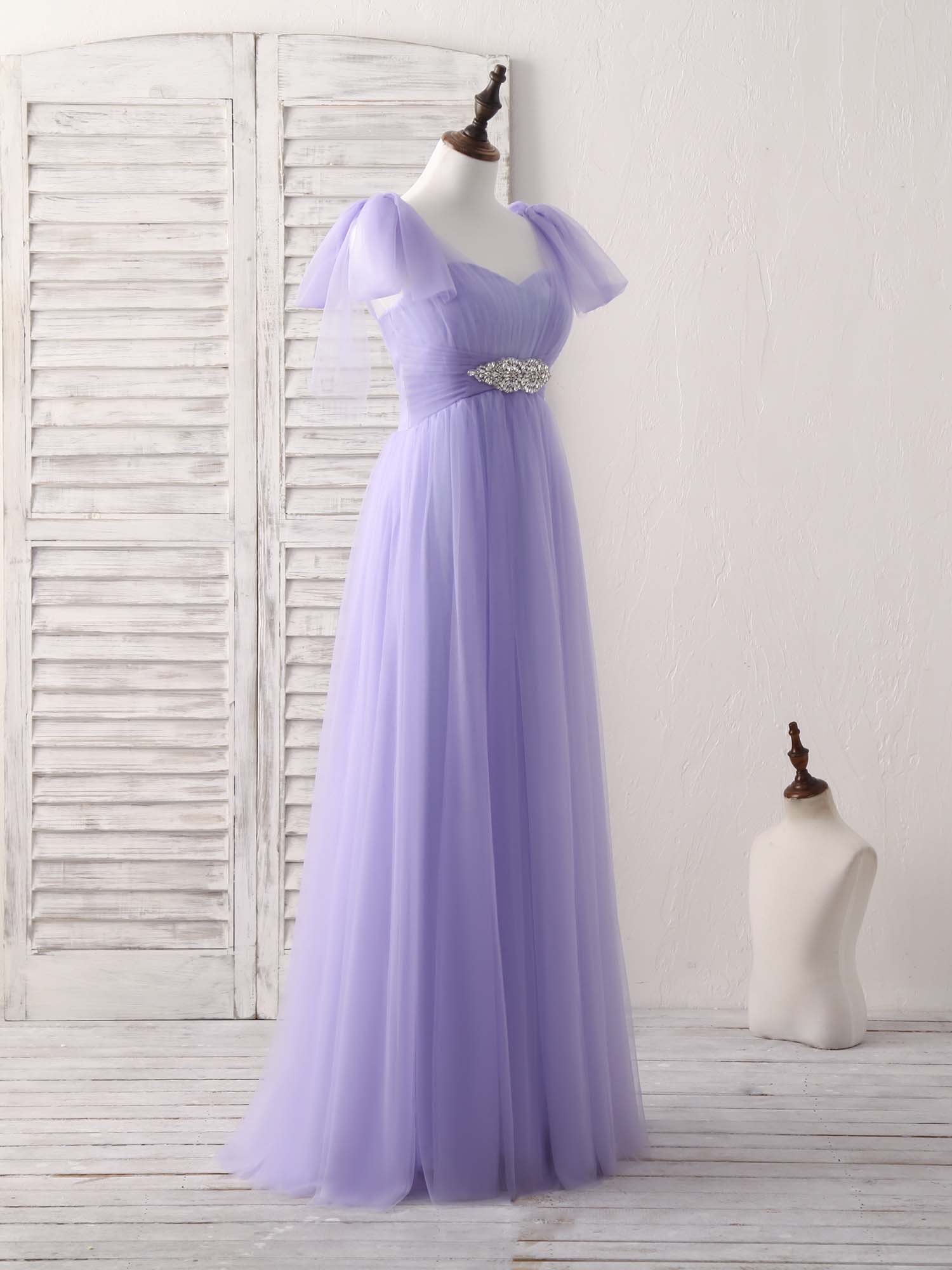 Elegant Purple Sweetheart Neck Tulle Long Prom Dress for Bridesmaids