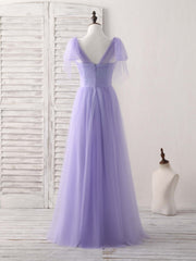 Elegant Purple Sweetheart Neck Tulle Long Prom Dress for Bridesmaids