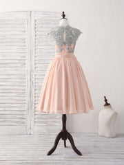 Elegant Lace Applique Short Pink Prom Dress for Bridesmaids with Sweetheart Neckline