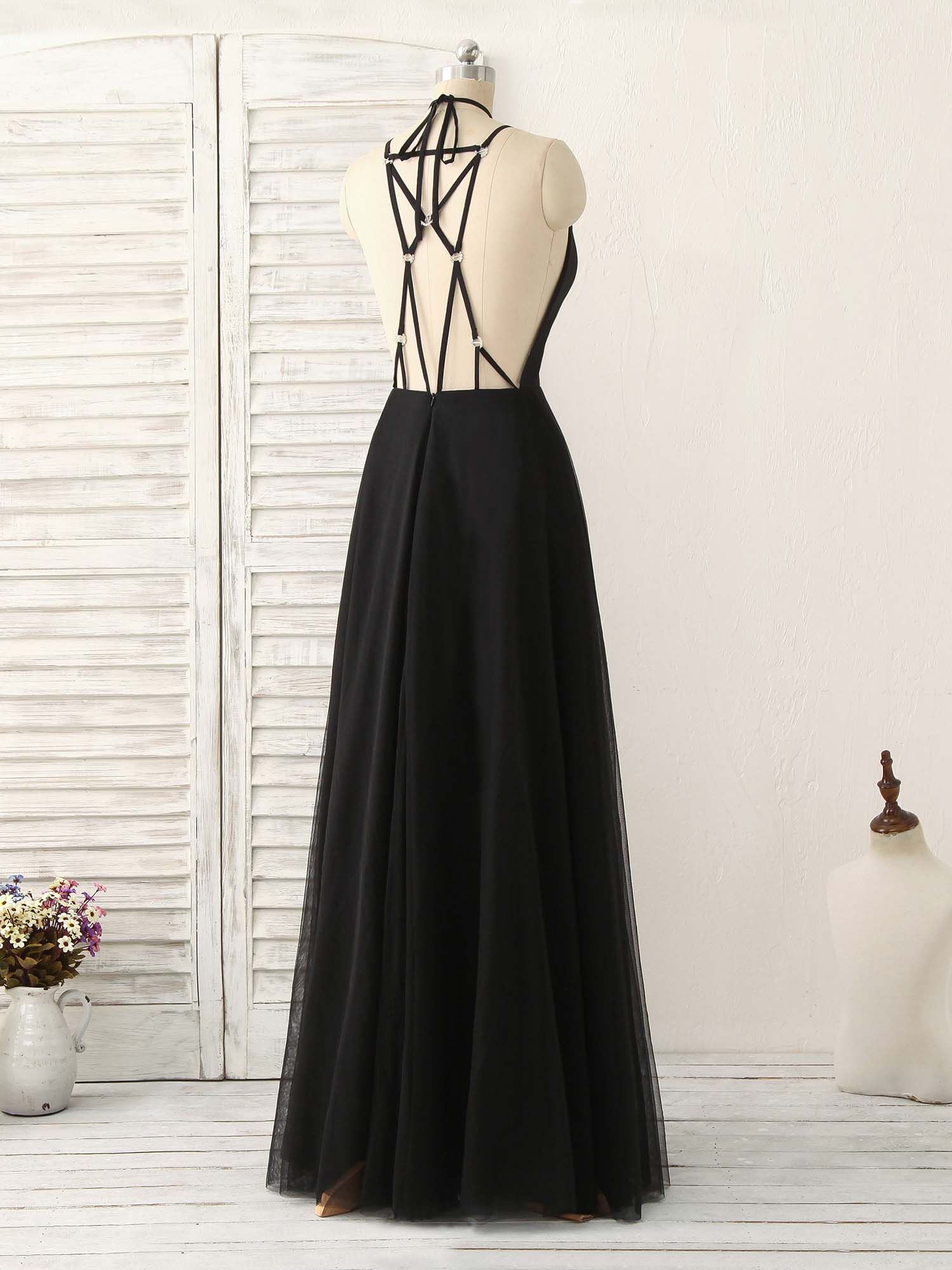 Elegant Black Tulle Backless Long Prom Dress for Women, Perfect Evening Gown Elegant Black Tulle Backless Long Prom Dress for Women, Perfect Evening Gown
