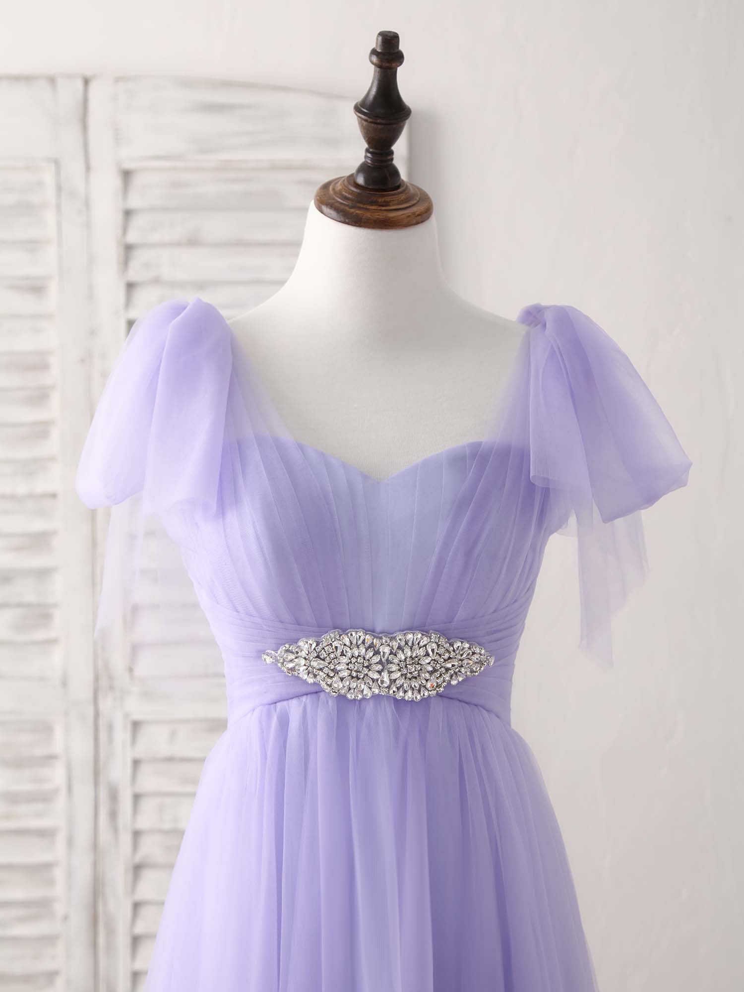 Elegant Purple Sweetheart Neck Tulle Long Prom Dress for Bridesmaids