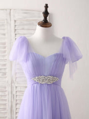 Elegant Purple Sweetheart Neck Tulle Long Prom Dress for Bridesmaids