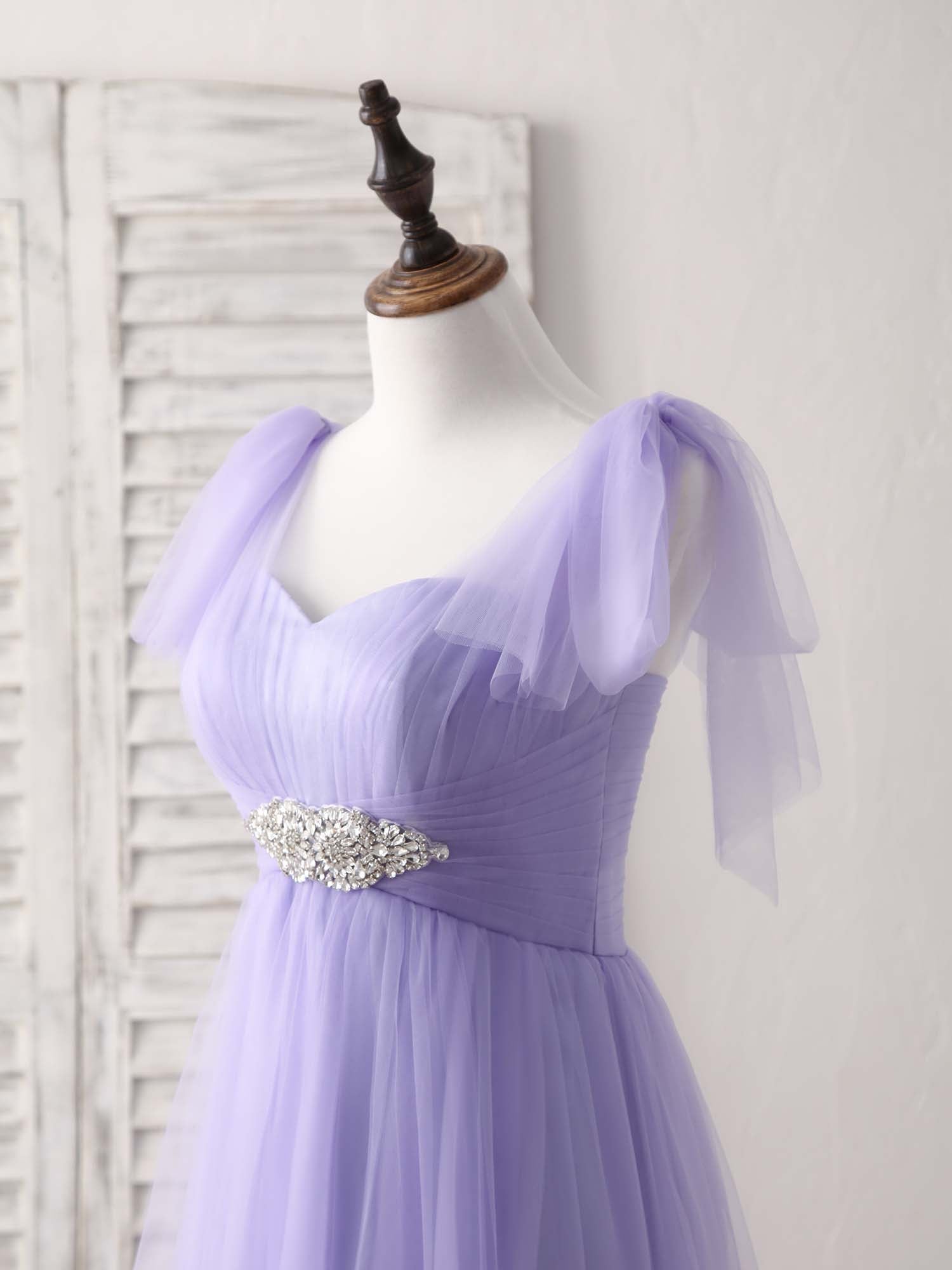 Elegant Purple Sweetheart Neck Tulle Long Prom Dress for Bridesmaids