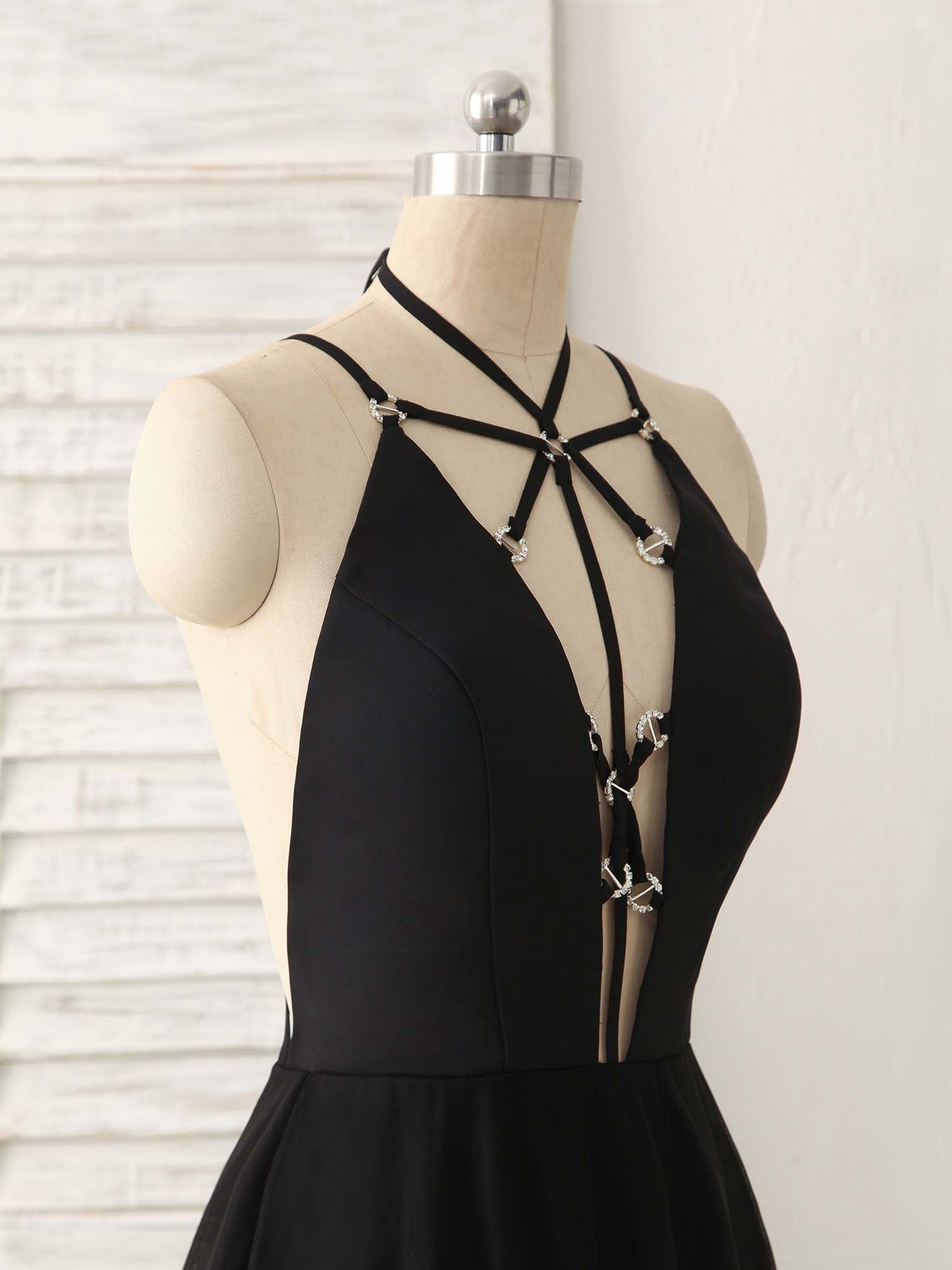 Elegant Black Tulle Backless Long Prom Dress for Women, Perfect Evening Gown