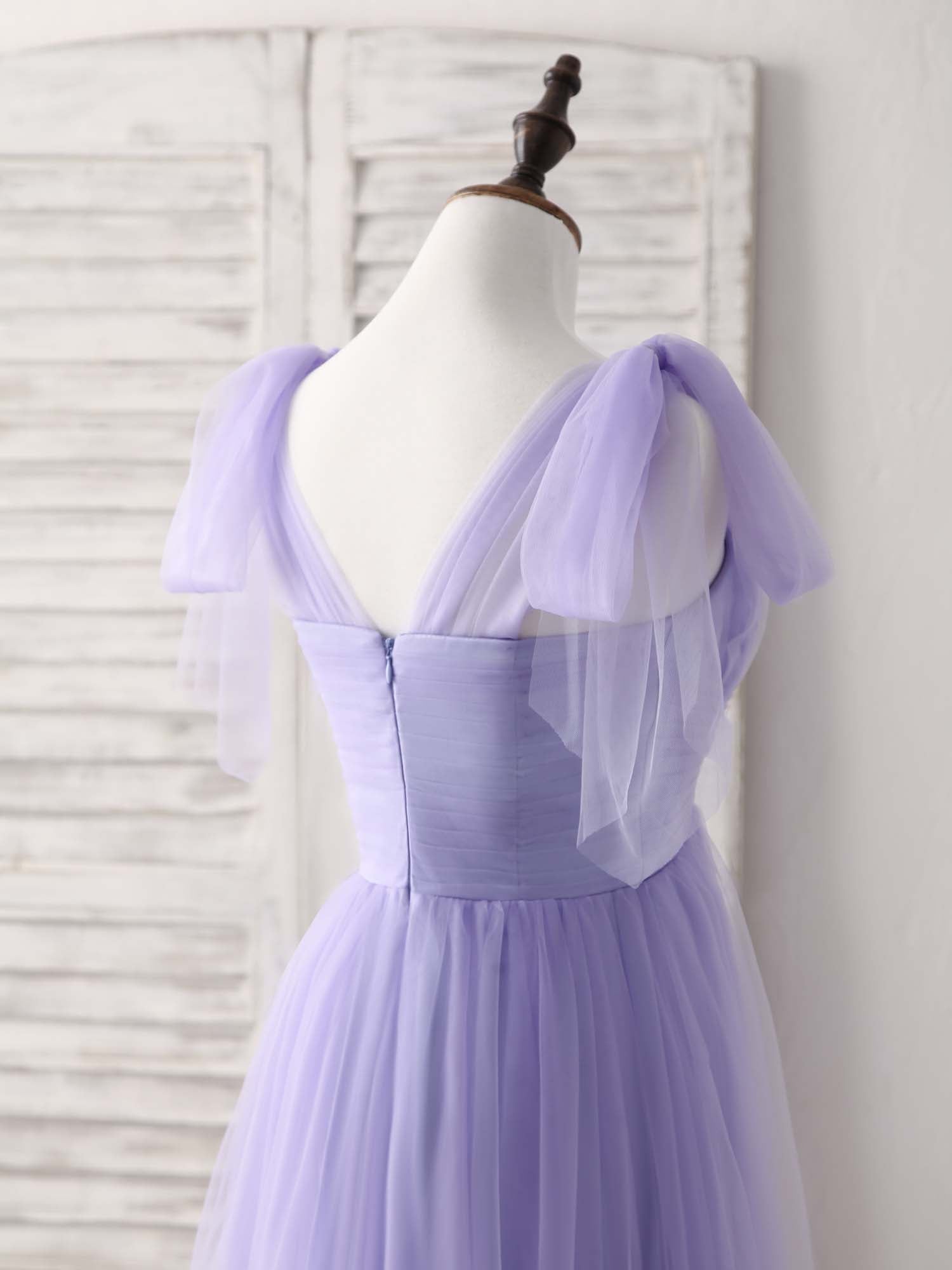Elegant Purple Sweetheart Neck Tulle Long Prom Dress for Bridesmaids