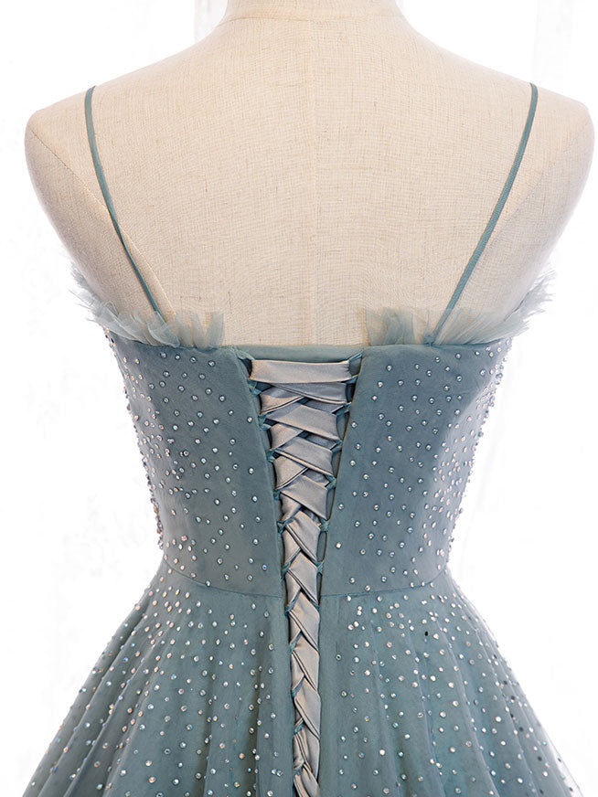 Elegant Green Sweetheart Neck Tulle Sequin Prom Dress