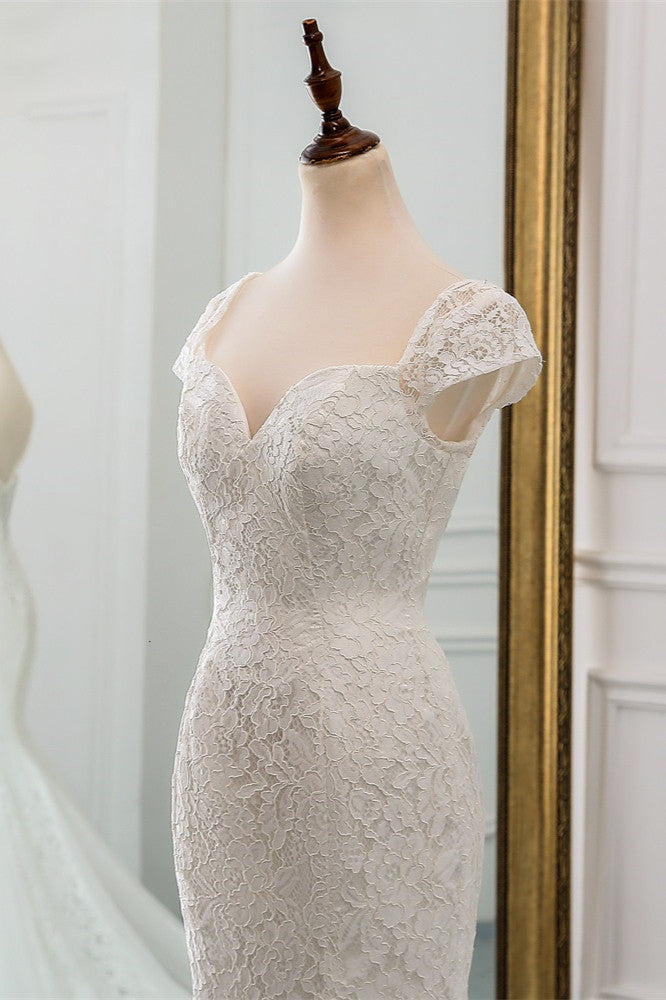 Elegant Sweetheart Lace Mermaid Wedding Gown with Cap Sleeves and Train