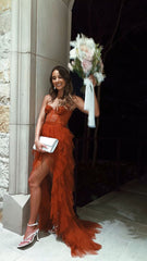 Rust Red Sweetheart High Low Tiered Formal Prom Evening Dress