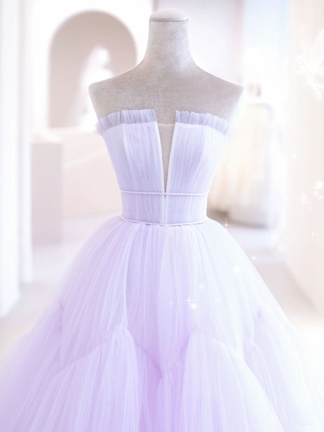 Elegant Purple A-Line Tulle Floor-Length Evening Prom Dress