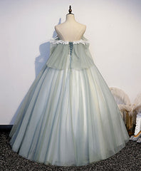 Green Tulle Lace Long Prom Dress Sweetheart Neckline Floor Length Gown