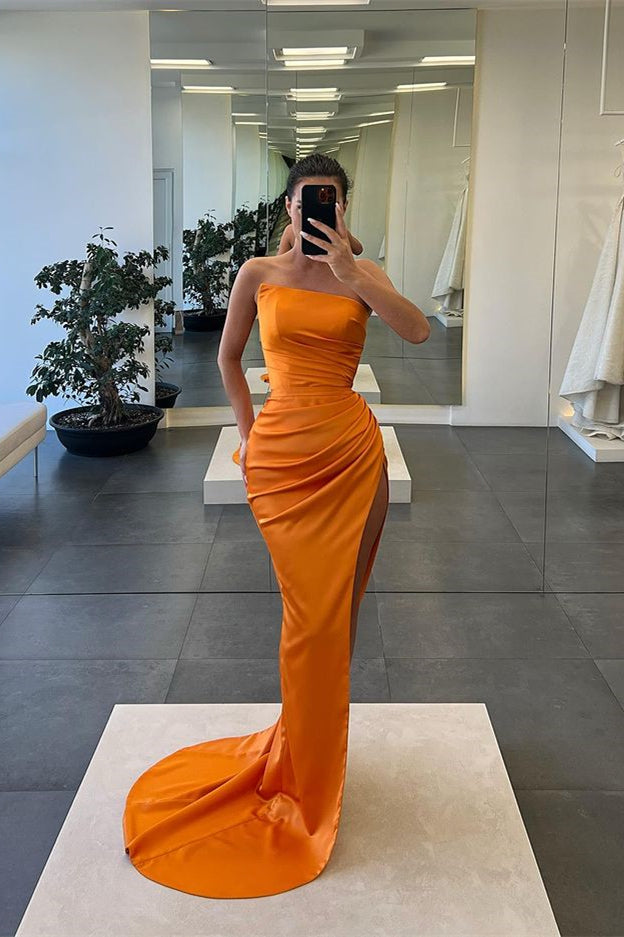 Elegant Strapless Mermaid Slit Evening Gown for Women's Formal Prom Party
