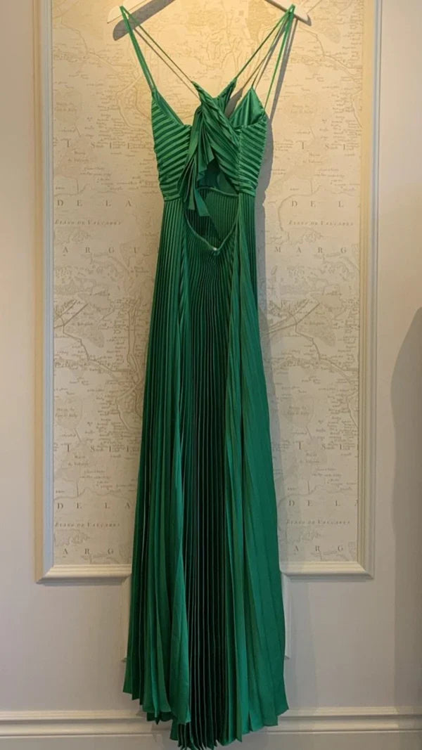 Green Long Pleated Prom Evening Dress
