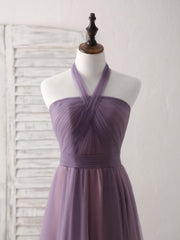 Elegant A-Line Tulle High-Low Prom Dress: Simple Bridesmaid Gown for Special Occasions