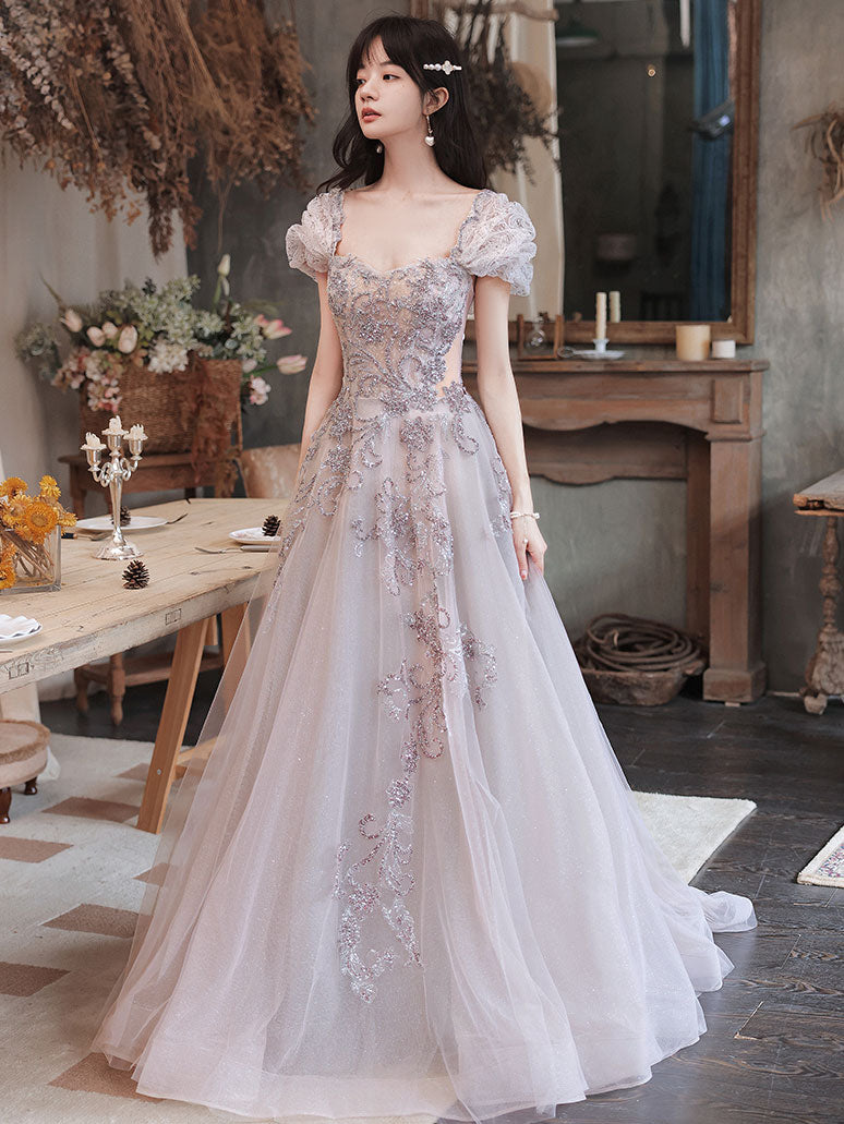 Elegant Tulle Sequin Beads Long Prom dress for Women Formal