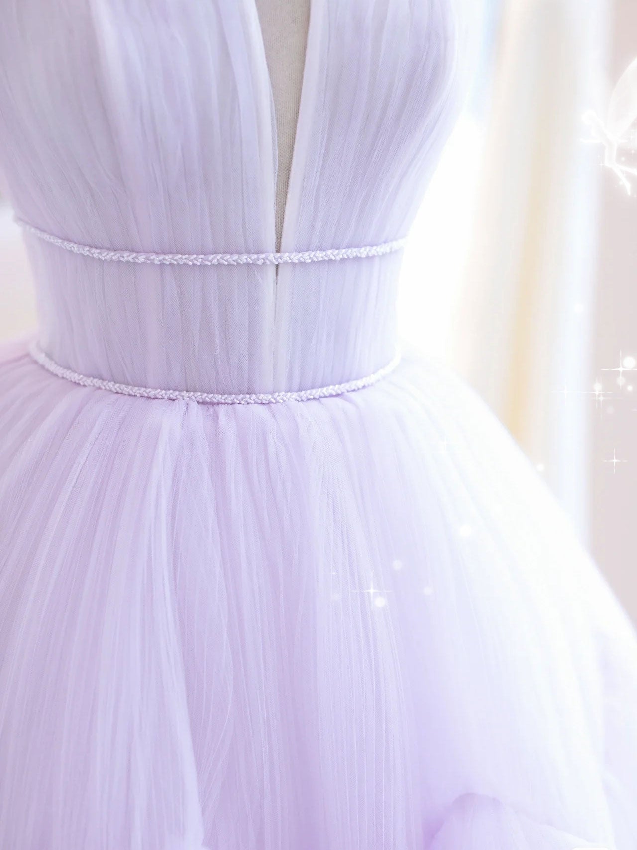 Elegant Purple A-Line Tulle Floor-Length Evening Prom Dress