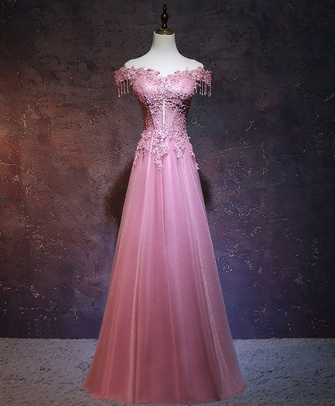 Burgundy Tulle Lace Off Shoulder Long Prom Dress Evening Gown