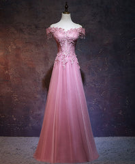 Burgundy Tulle Lace Off Shoulder Long Prom Dress Evening Gown