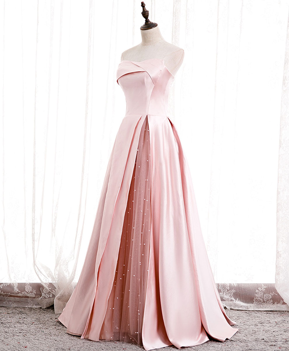 Beautiful Simple Pink Satin Long Prom Dress For Women
