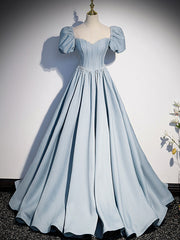 Light Blue Satin Long Prom Dress for Sweet 16 Occasions