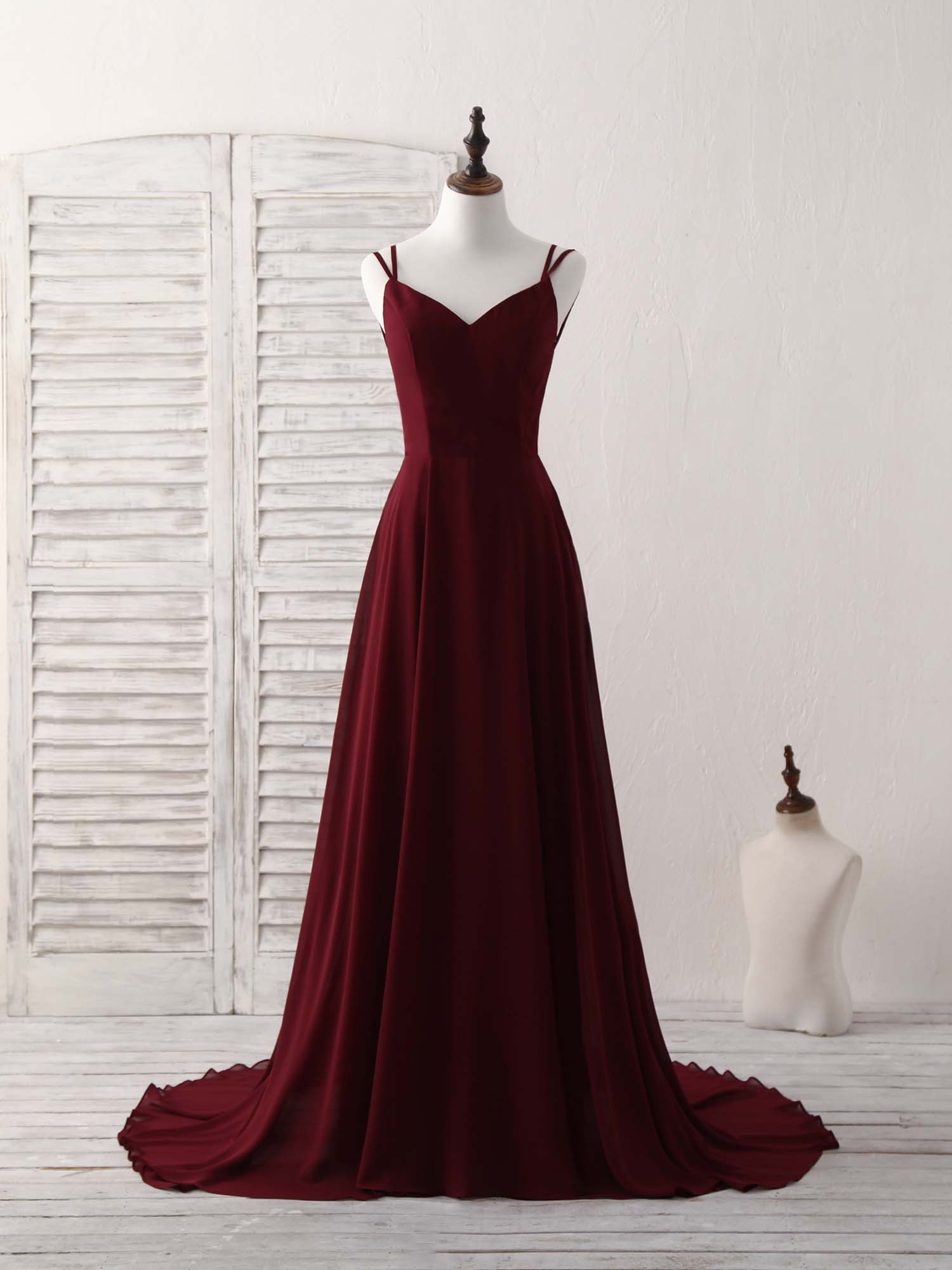 Elegant Burgundy Chiffon Long Prom Dress, Backless Evening Gown for Special Occasions