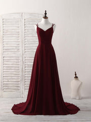Elegant Burgundy Chiffon Long Prom Dress, Backless Evening Gown for Special Occasions
