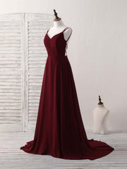 Elegant Burgundy Chiffon Long Prom Dress, Backless Evening Gown for Special Occasions
