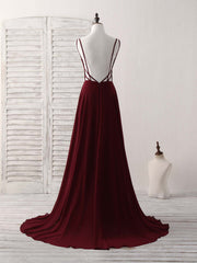 Elegant Burgundy Chiffon Long Prom Dress, Backless Evening Gown for Special Occasions