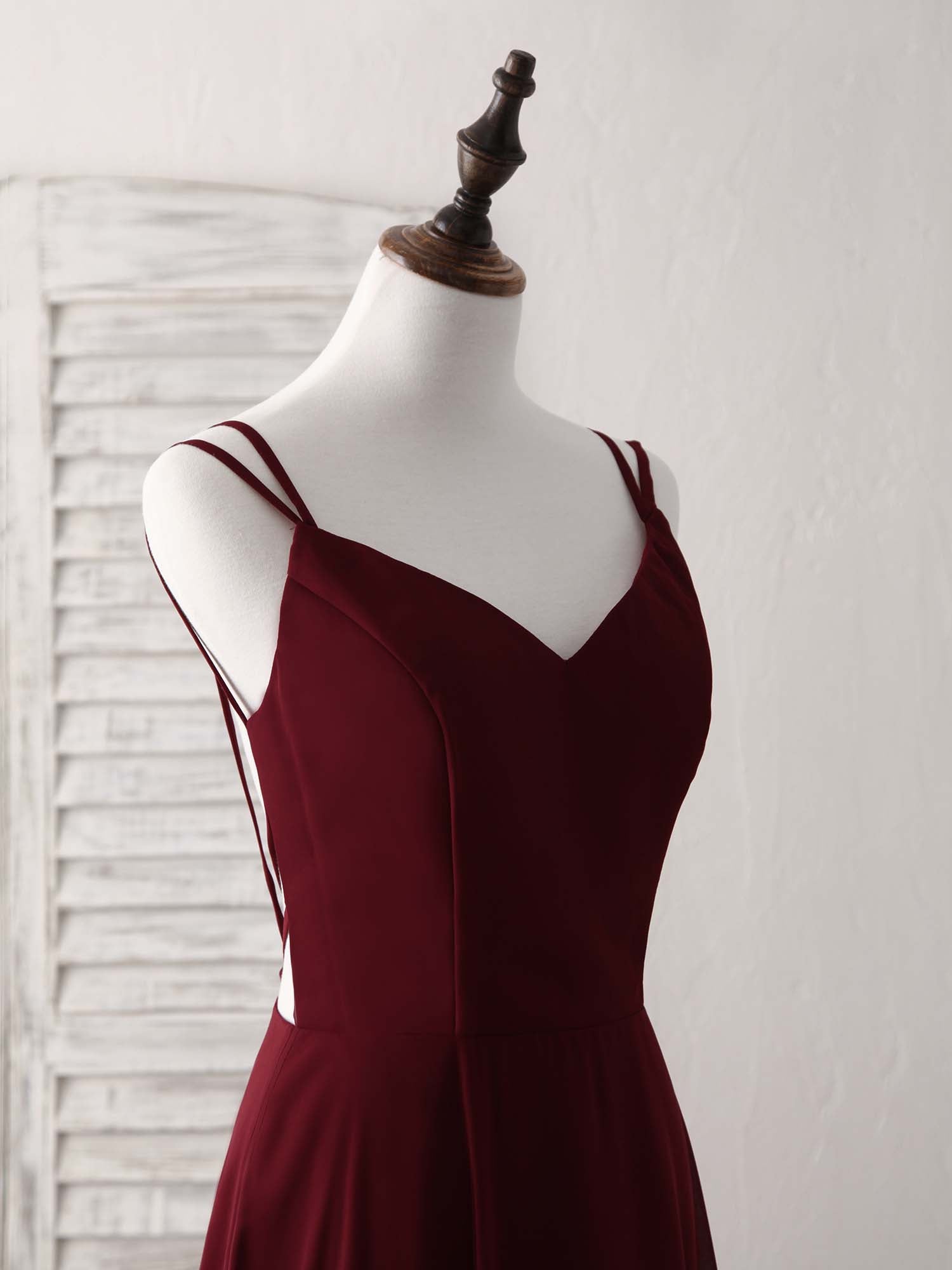 Elegant Burgundy Chiffon Long Prom Dress, Backless Evening Gown for Special Occasions