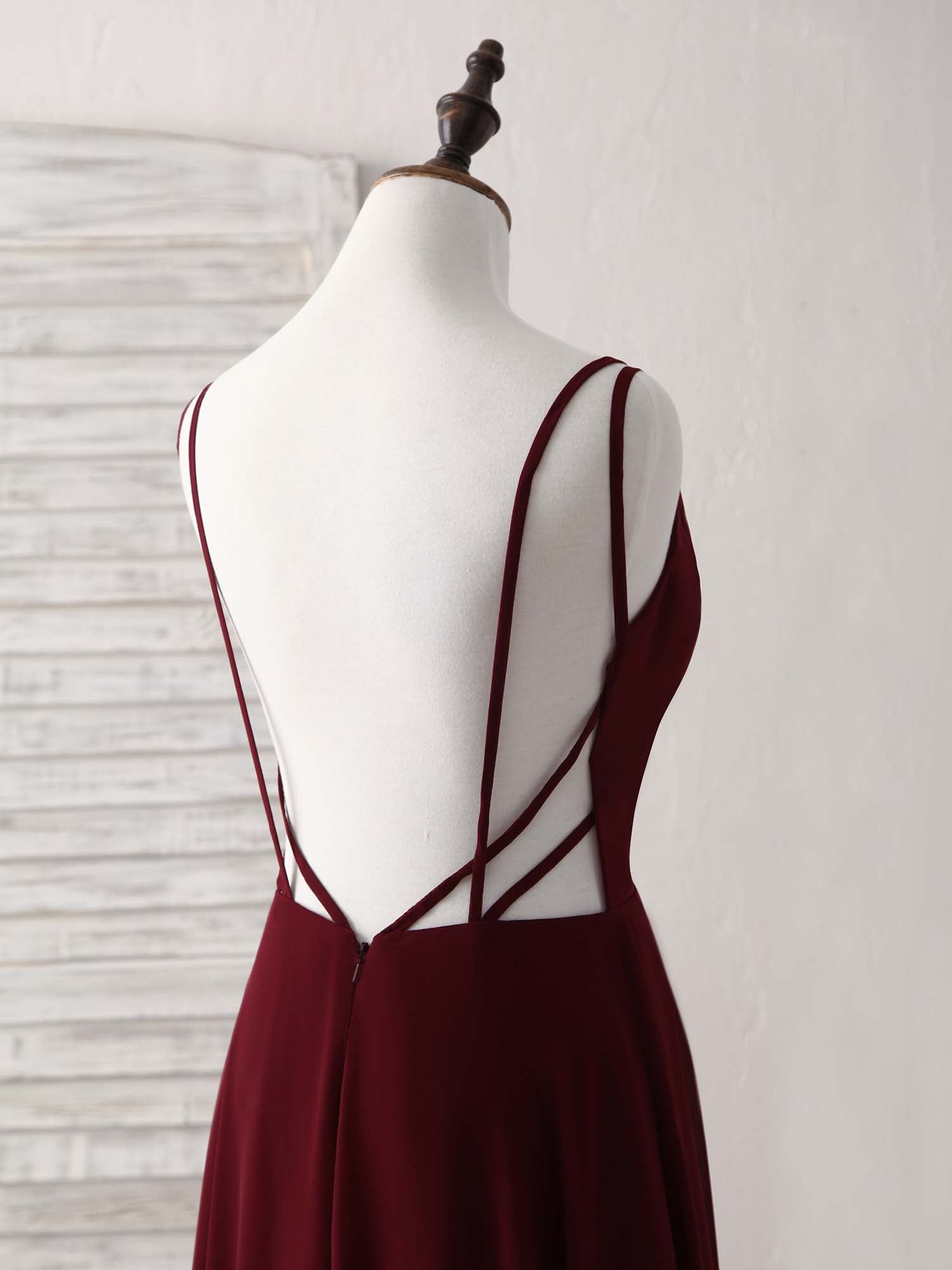 Elegant Burgundy Chiffon Long Prom Dress, Backless Evening Gown for Special Occasions