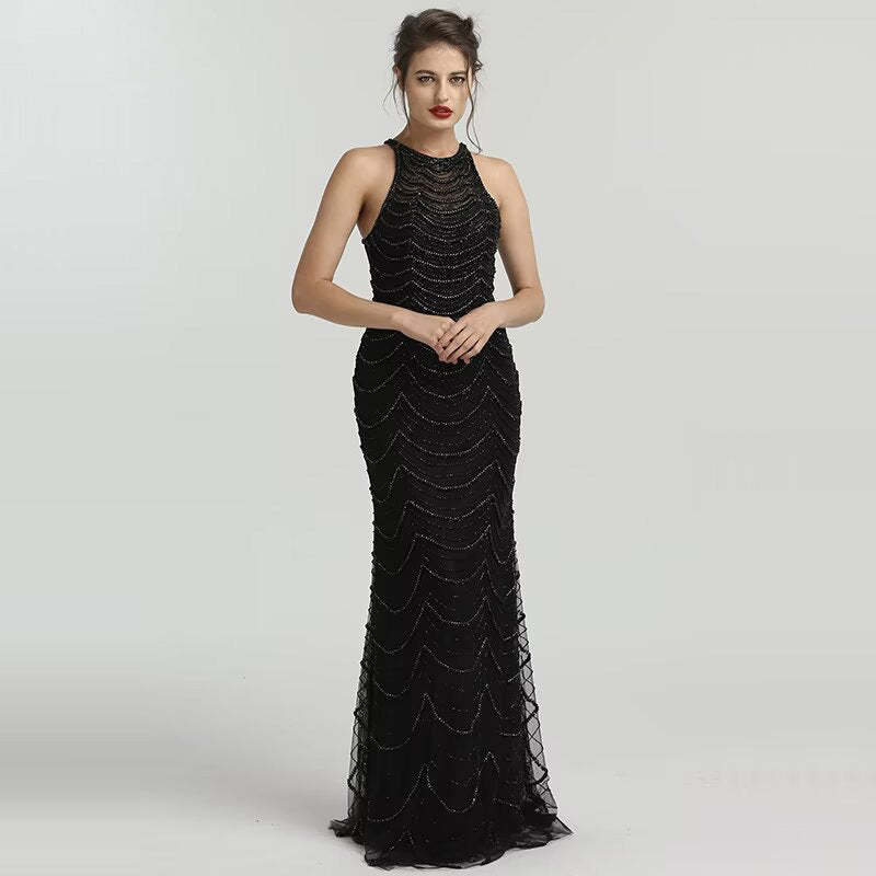 black sequin mermaid dress Long Formal Sequins Prom Gown by LaDivine CH066 such as a prom or a formal ball Unique Black Sequin and Feather