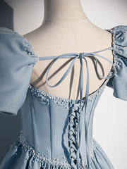 Light Blue Satin Long Prom Dress for Sweet 16 Occasions